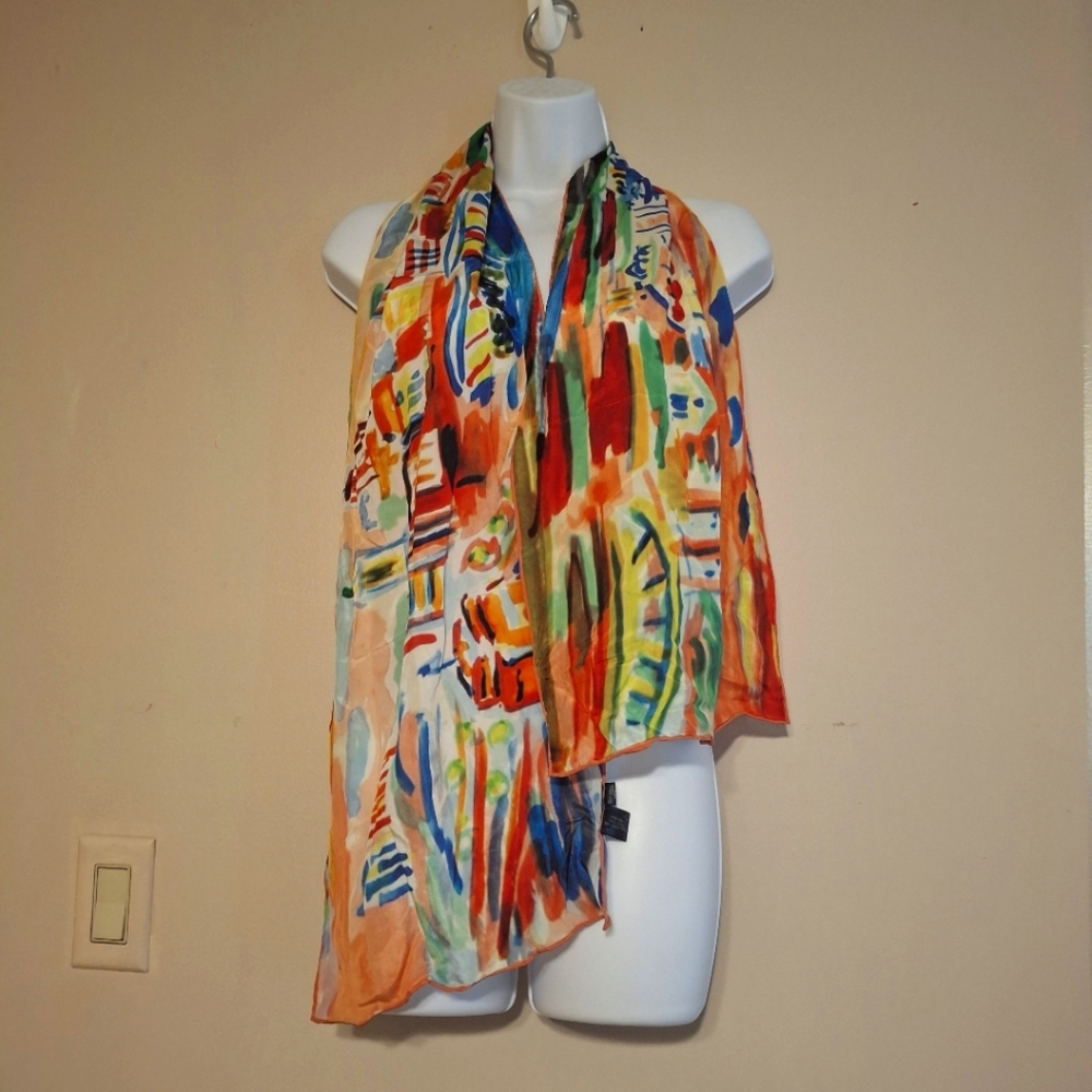 Handmade Silk Scarf City Skyline Watercolor Art To Wear Boho Dopamine Dressing